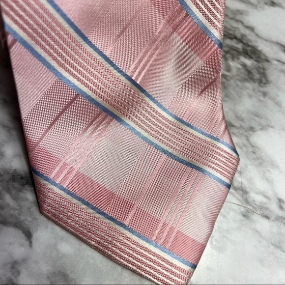 Pronto-Uomo 100% Silk Stripe Pink Tie 4" - Picture 2 of 7